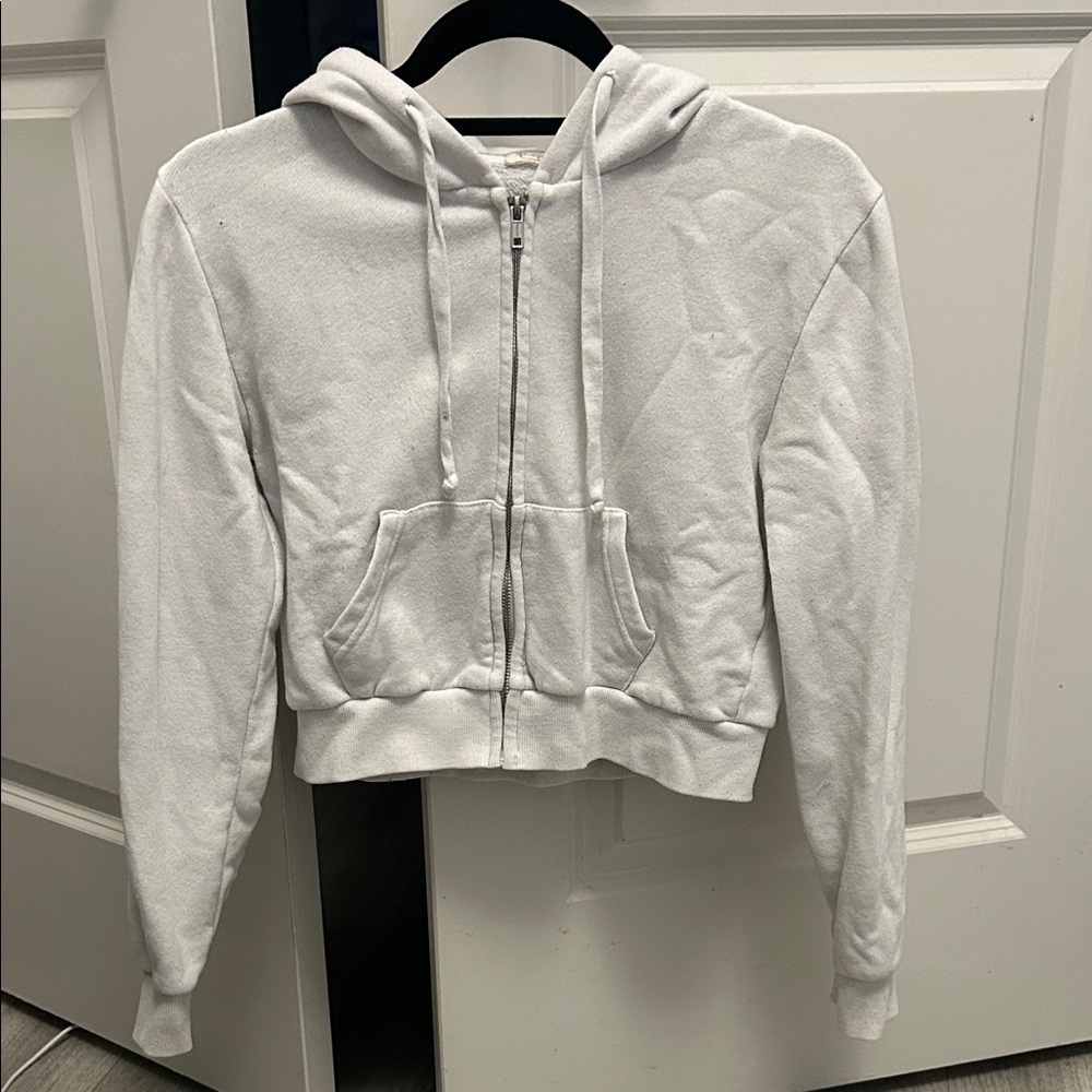 Brandy Melville White Zip-Up Hoodie